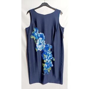 NWT Maya Brooke sz 18W Floral Sheath Dress Navy Royal Blue